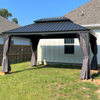 PURPLE LEAF 13' X 15' Permanent Gazebo with Metal Roof Outdoor Hardtop Gazebo for Patio Lawn and Garden Curtains and Netting Included Grey