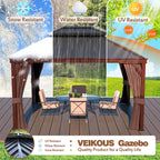 VEIKOU 10' x 12' Gazebo Hardtop, Outdoor Aluminum Wood Grain Gazebo w/Double Roof & Sidewalls, Permanent Pergolas and Gazebos, Patio Gazebo for Garden, Lawns, Parties