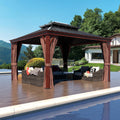 VEIKOU 10' x 12' Gazebo Hardtop, Outdoor Aluminum Wood Grain Gazebo w/Double Roof & Sidewalls, Permanent Pergolas and Gazebos, Patio Gazebo for Garden, Lawns, Parties